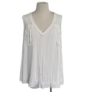 POL White‎ Ribbed Fringe V Neck Sleeveless Tank Top Women's Size M